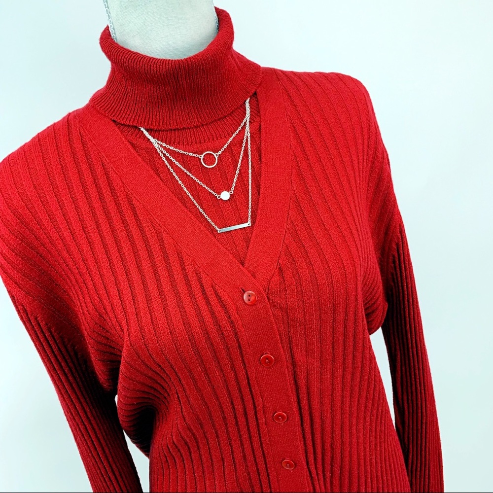 {Express} Red 2-Piece Ribbed Knit Cardigan Set
